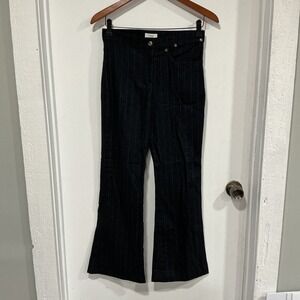 Gunex Womens 4 Black And Navy, Striped Wool Cashmere Blend Wide Leg Dress Pants